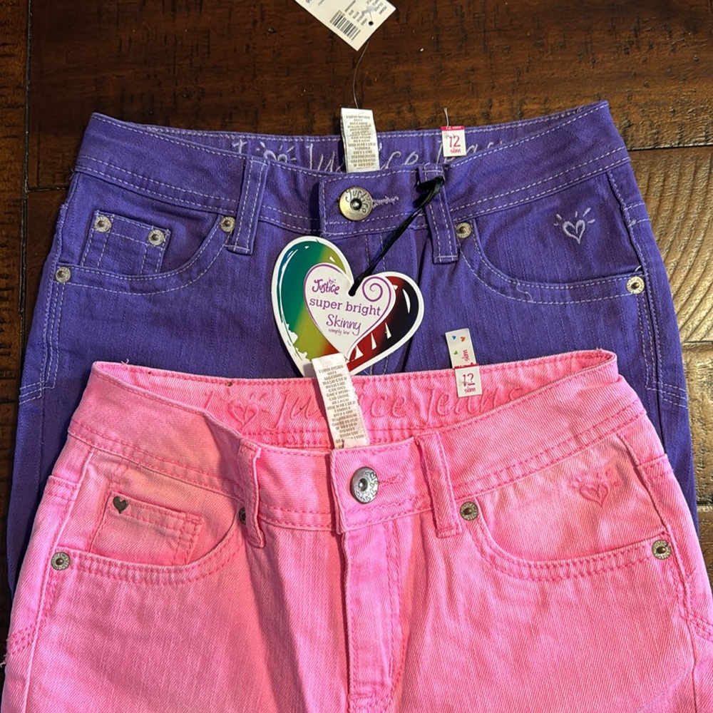 Girls Justice Jeans lot of 2 - size 12 slim pink and purple